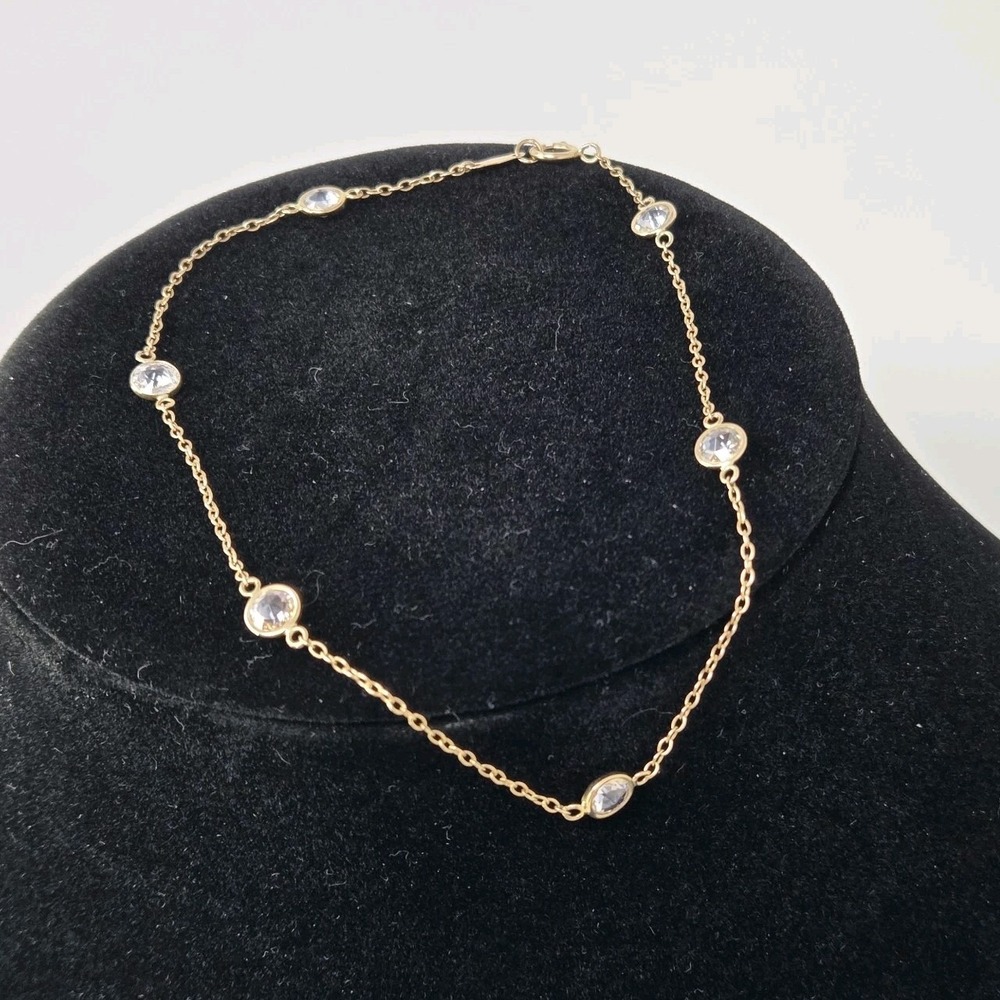 14K Solid Yellow Gold Diamonique CZ Anklet Ankle Bracelet Real‎ 9 3/4" 2.12g